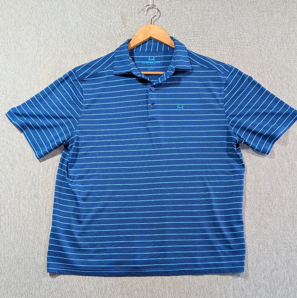 Cinch Striped Polo Shirt Men's Medium Blue Short Sleeve